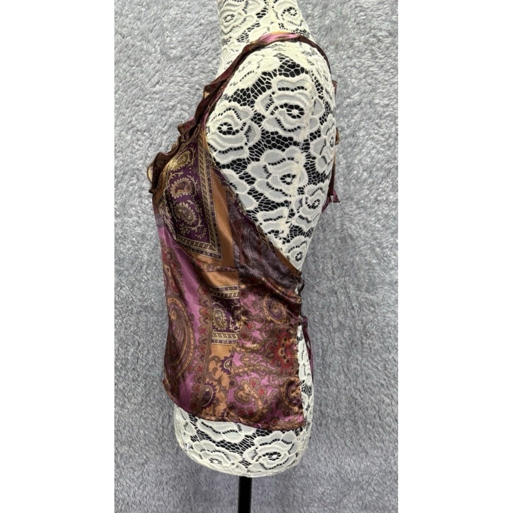 Vtg Rampage Womens S Paisley Halter Top Purple Gold Lace Open Back Y2K Coquette - Picture 3 of 11